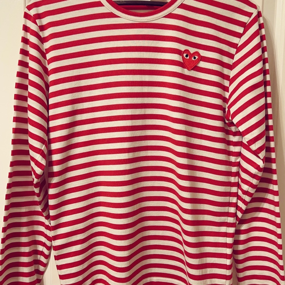 BRAND NEW WITHOUT TAG COMME DES GARÇONS PLAY HEART RED STRIPED LONG SLEEVE tees